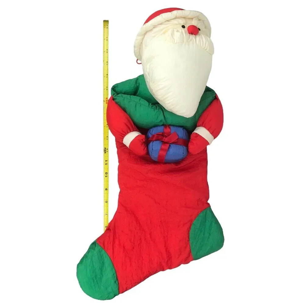 Vintage JS International Santa Claus Nylon Plush Christmas Stocking Parachute